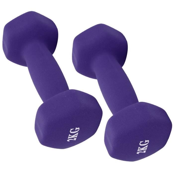Paire 2x 2kg Hexagonale Haltères Caoutchouc Home Training Gym Poids Set Noir