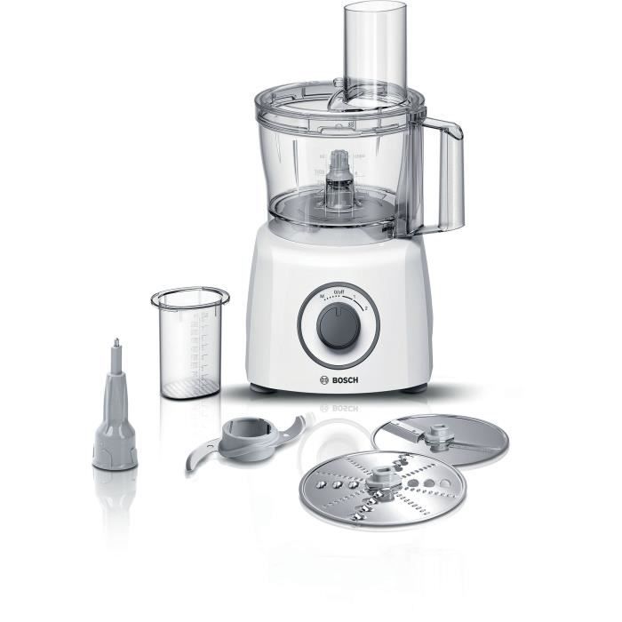 BOSCH MCM3110W - Robot multifonction MultiTalent3 - 800 W - 2 vitesses et turbo - Bol mélangeur 2,3 L - 2 disques - Blanc