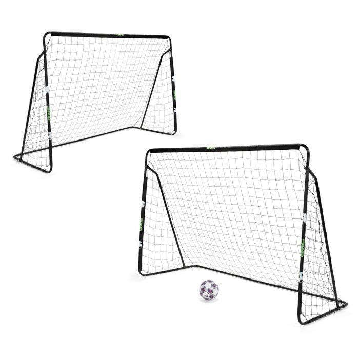 2 Buts de foot tubes métalliques. Taille 240 x 150 cm avec Filet, Tubes structure 26 mm + Ballon foot Taille 5