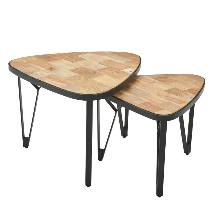 FineBuy table basse table de salon en métal bois massif lot de 2 tables gigognes