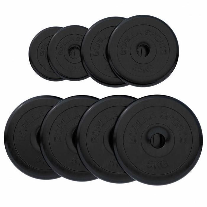 Gorilla Sports - Lot des poids en caoutchouc de 27,5kg (4x5kg, 2x2,5kg et 2x1,25kg) de diamètre 31mm