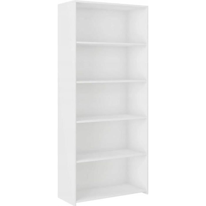LUCERNE - Bibliothèque contemporaine 5 niches salon-bureau-chambre 180x80x30cm - Meuble de rangement - Blanc