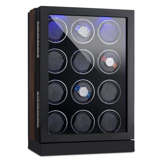 Klarstein Klagenfurt Remontoir à montre de luxe - Présentoir pour 12 montres avec panneau tactile & éclairage LED - en bois laqué