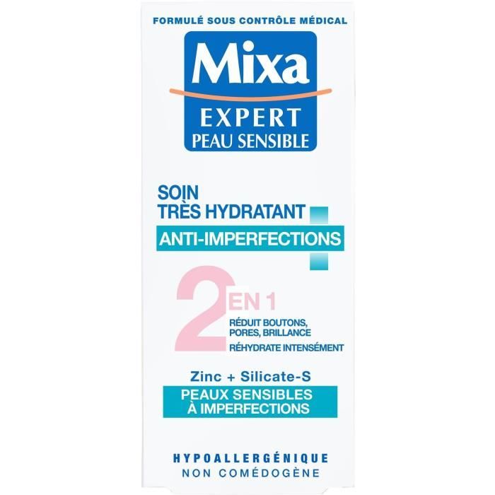 Mixa Visage Soin Très Hydratant Anti-Imperfections 2 en 1 50ml
