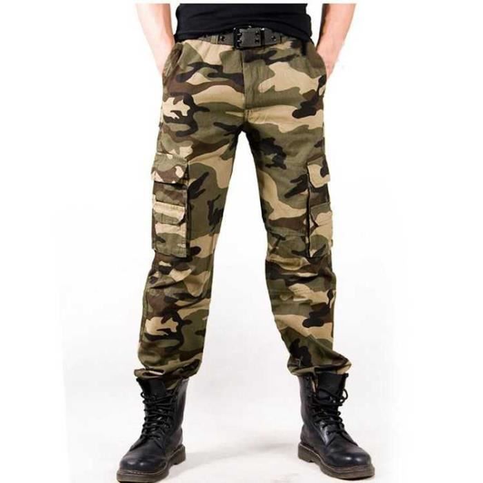 Homme Pantalon Travail Coton Casual Extérieur Multi-poches Mode Loose pantalon Camouflage#K21