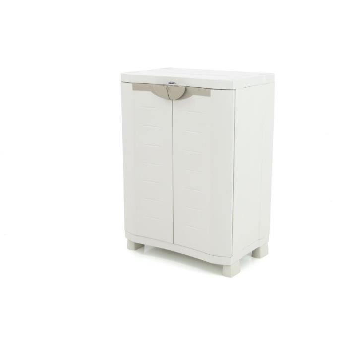 SPACESAVER 70 PLASTIKEN Armoire basse 2 portes avec étagères - l 70 x p 45 x h 100 cm - Gamme Space SAVER - Intérieur et Extérieur