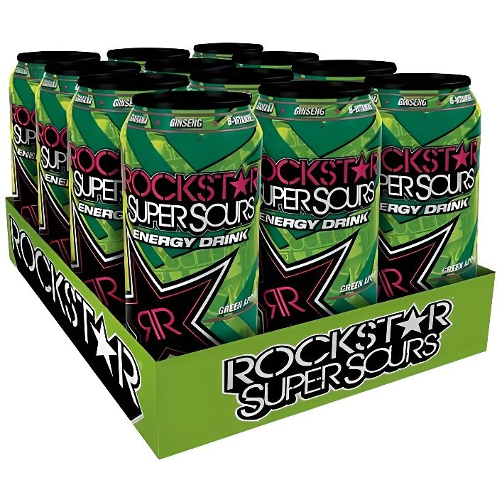 Rockstar Super Sours Energy Drink Green Apple Pomme Verte 12 x 0,5l