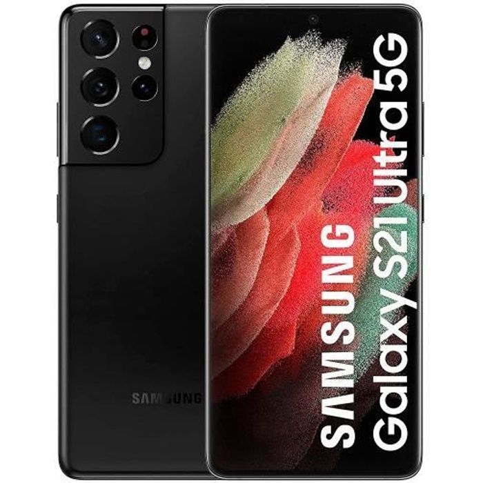 Téléphone portable SAMSUNG GALAXY S21 Ultra de couleur noire, écran 6,8 -120 Hz Dynamic AMOLED 2x Edge QHD + 3200x1440px, 5G,