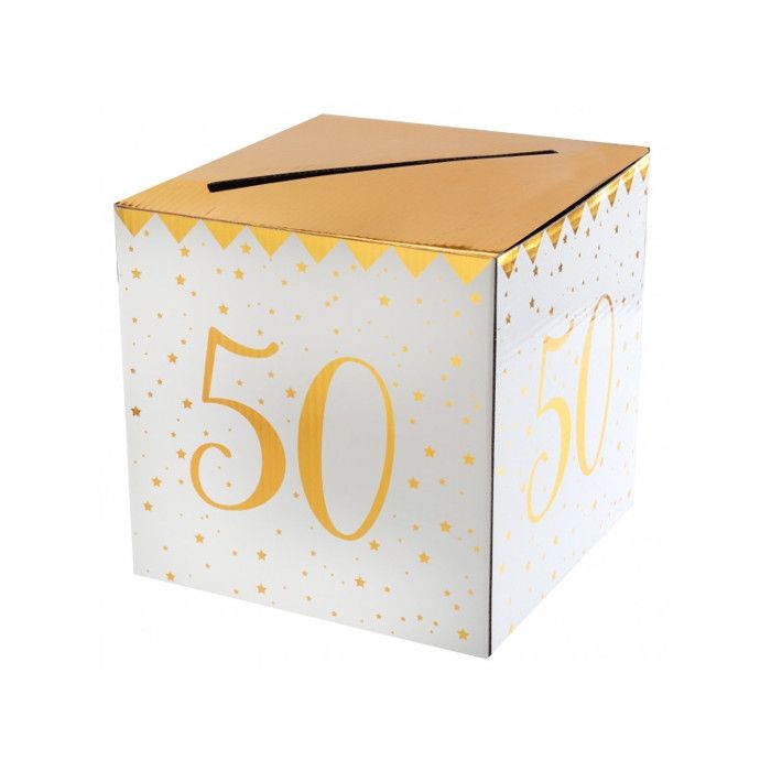 Tirelire 50 ans Joyeux Anniversaire Blanc et Or Multicolor