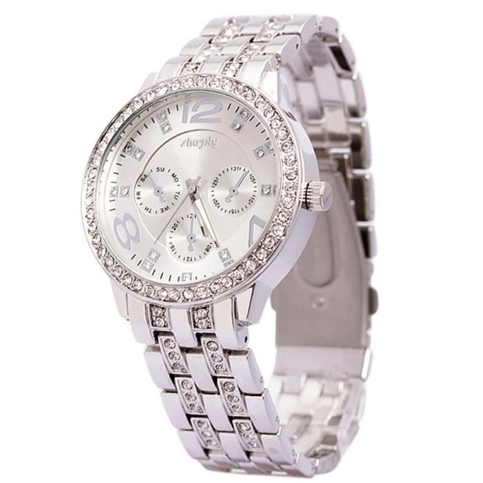 SHARPHY® Montre Femme marque de Luxe diamant bracelet argenté