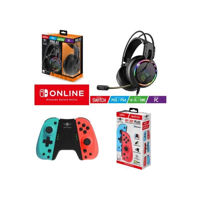 Pack Manettes SWITCH iiCon Joycon ROUGE BLEU V2 pour Nintendo SWITCH let’s go + Casque Spirit of gamer PRO H7
