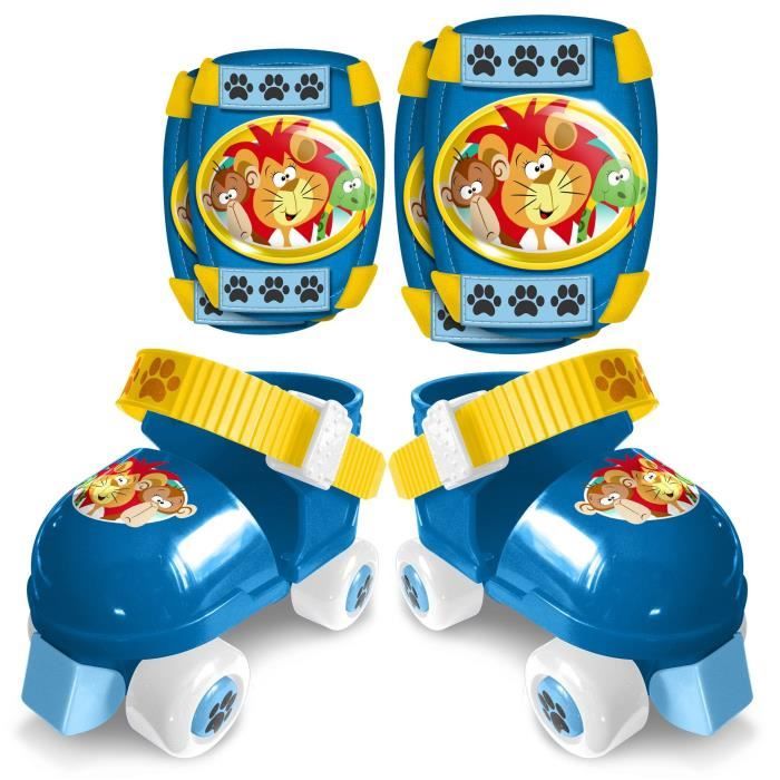 STAMP Patins à Roulettes avec Coudières/Genouillères - Bleu Animaux de la Jungle