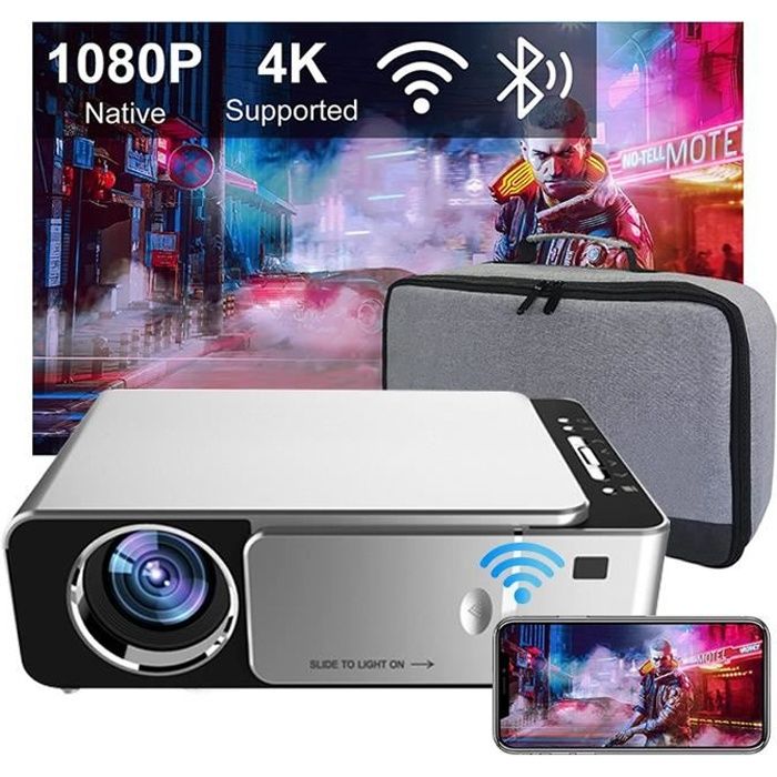 Videoprojecteur WiFi Bluetooth,Videoprojecteur Full HD Supporte 1080P, HiFi Speaker,Home Cinéma Projecteur Compatible ios, Android