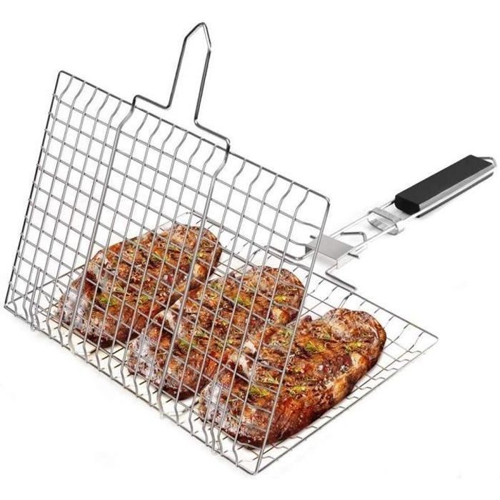Grille Double Pour Barbecue Avec Pieds - Acier, 25x25 Cm, Portable, JUANIO