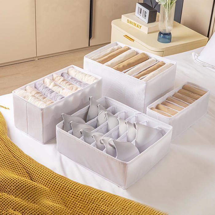 Organisateur De Tiroir – Lot De 4 Boîtes Pliables – Pour Sous-vêtements, Chaussettes, Cravates – Tissu Et PP