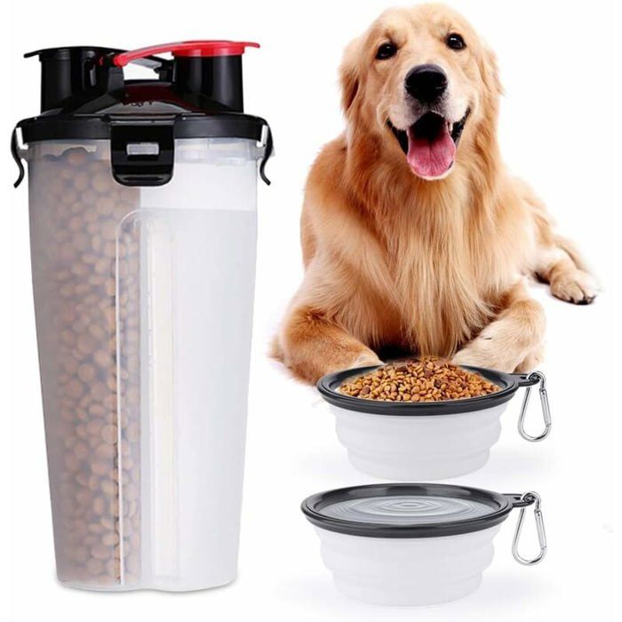 Comparer les prix de Bouteille dEau Portable 2 en 1 avec 2 Gamelles Pliables pour Chiens et Chats Distributeur dEau pour Voyage ODIPIE