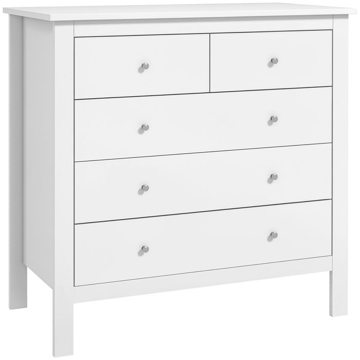 Commode - HOMCOM - avec 5 tiroirs poignées glissières métalliques protection anti-basculement - 79l x 395P x 805H cm - blanc