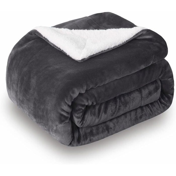 Couverture polaire - PZCC - 70 x 100 cm (King size) - Double face - Sherpa - Gris foncé