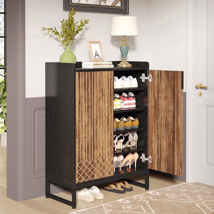 Armoire à Chaussures 7 Niveaux Tribesigns - 75x37x110 Cm - Bois Noyer - Range Jusqu'à 25 Paires - 11