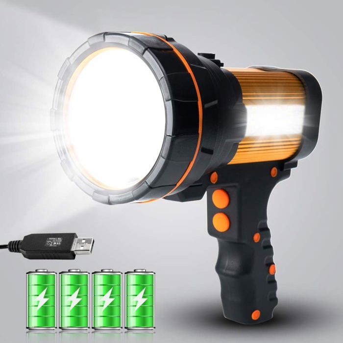 Lampe torche LED haute puissance super lumineuse rechargeable grande 4 piles grand projecteur portatif puissant projecteur robuste