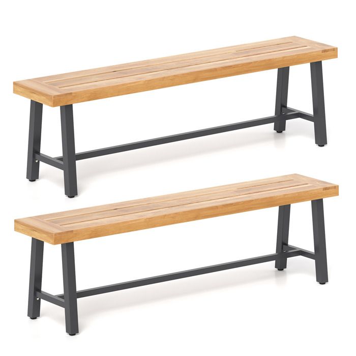 COSTWAY Lot de 2 Bancs de Jardin 160 CM pour 6 Personnes Totals Bois d’Acacia Charge 360kg Extérieur Intérieur pour Patio Entrée