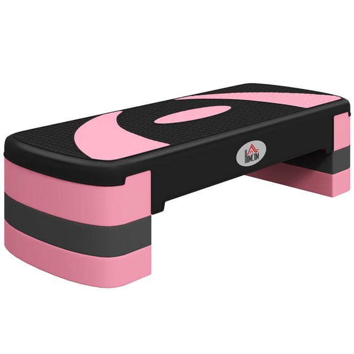 Stepper fitness aérobic - HOMCOM - hauteur réglable - surface antidérapante - 80 x 31 x 20 cm - noir rose clair