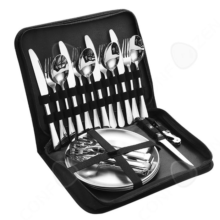 Kit Cuisine Camping 10 Pièces Queta - Casseroles, Réchaud, Ustensiles - Pour 1-2 Personnes
