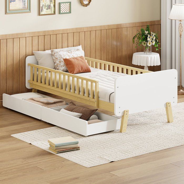 Lit Enfant 90x190 Cm Avec 2 Tiroirs – En Bois Massif, Sommier à Lattes, Couleur Gris – Pratique Et Sûr - 2