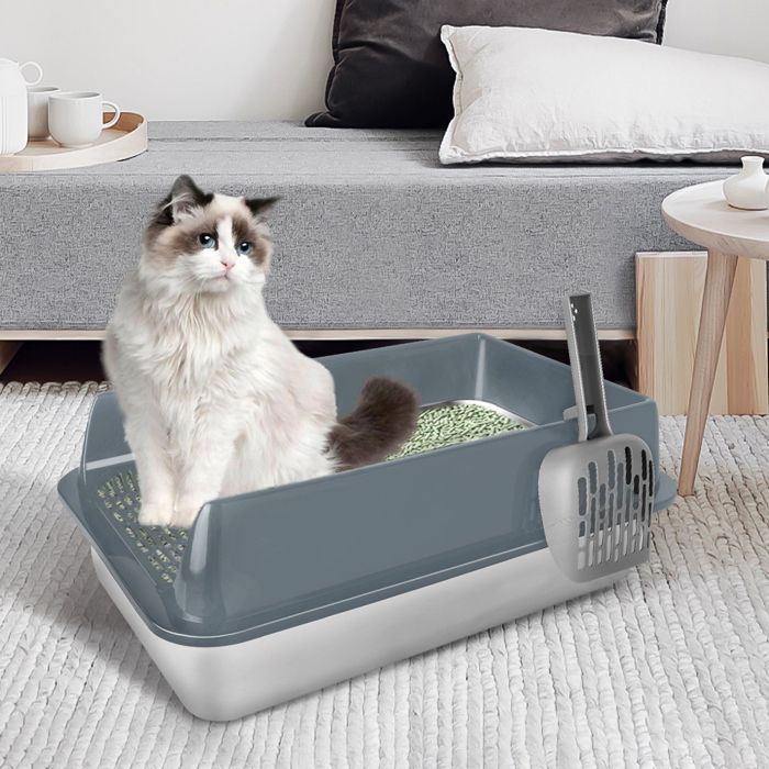 Comparer les prix de JEOBEST Bac à Litière pour Chat XXL en Acier Inoxydable, Bac à Litière Ouvert, pour Chats et Chiens, 60 × 40 × 30 cm