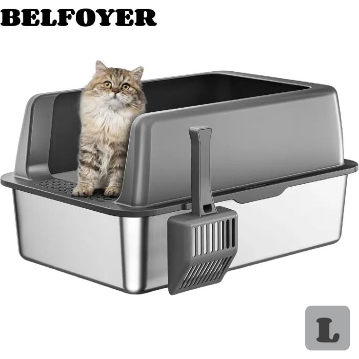 Meilleurs prix pour Bac à litière pour chat - BELFOYER - en Inox - Semi-ouvert - Durable, anti-rust, facile à nettoyer - 35 x 50 x 20 cm - Gris