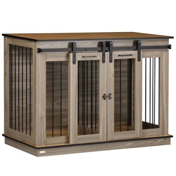 Comparer les prix de Cage Pour Chien 120x60x88.5cm 2 Portes Niche Taille Moyenne En Chêne - Espace Sécurisé Intérieur&extérieur