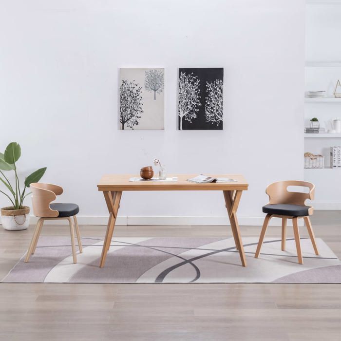 Lot de 2 Chaises de salle à manger - Hauteur dAssise 48cm - FAFM - noir bois courbé et similicuir *Aspect Elégant 9868075