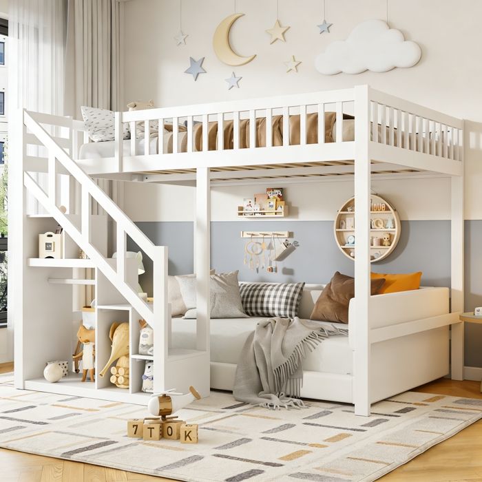 Lit mezzanine 2 places bois massif 140x190 cm Lee | Maisons du Monde