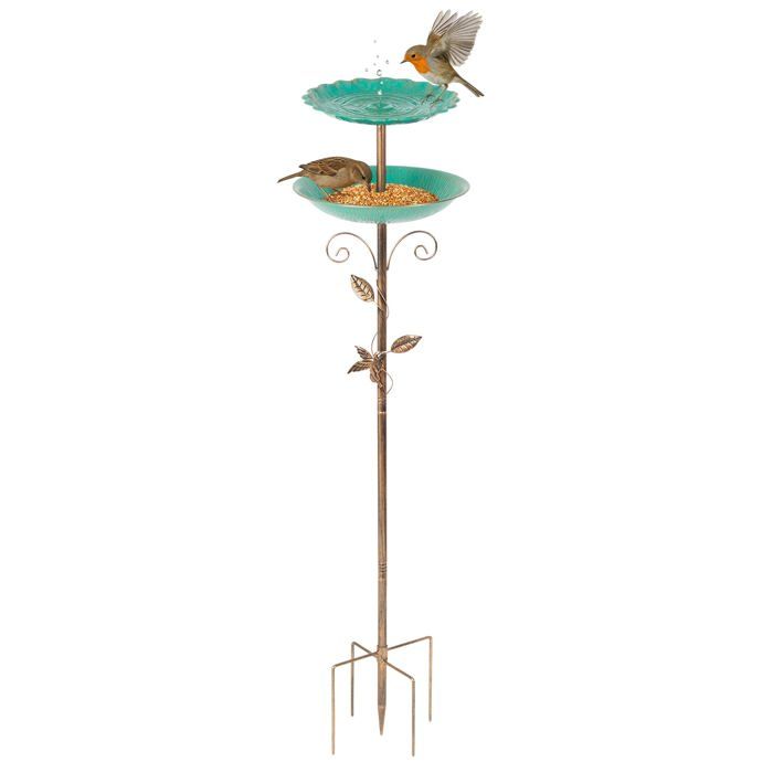 Comparer les prix de Bain doiseaux Double Couche 2 en 1 Abreuvoir & Mangeoire avec Base à 5 Griffes Bol de Bain pour Oiseaux Sauvages sur Pied