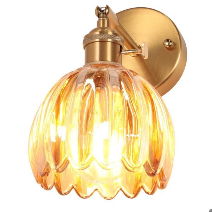 WOTTES 1 x E27 Moderne Cuivre Applique Murale Industrielle Verre Murale Luminaire Lampe en Verre Abat-jour Ambre pour Chambre Salon