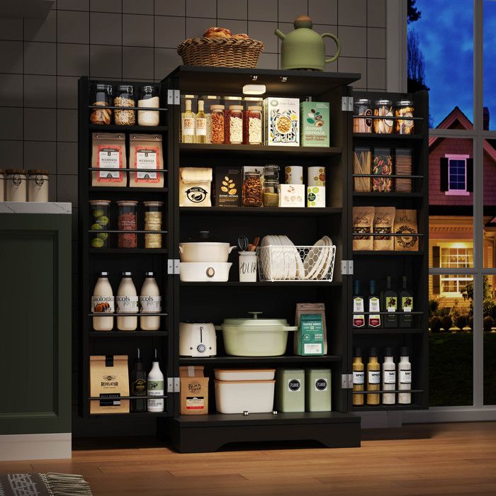 Desserte de cuisine - DREAMMESPACE - 120x60x40 cm - LED détecteur de mouvement - 2 portes - Noir