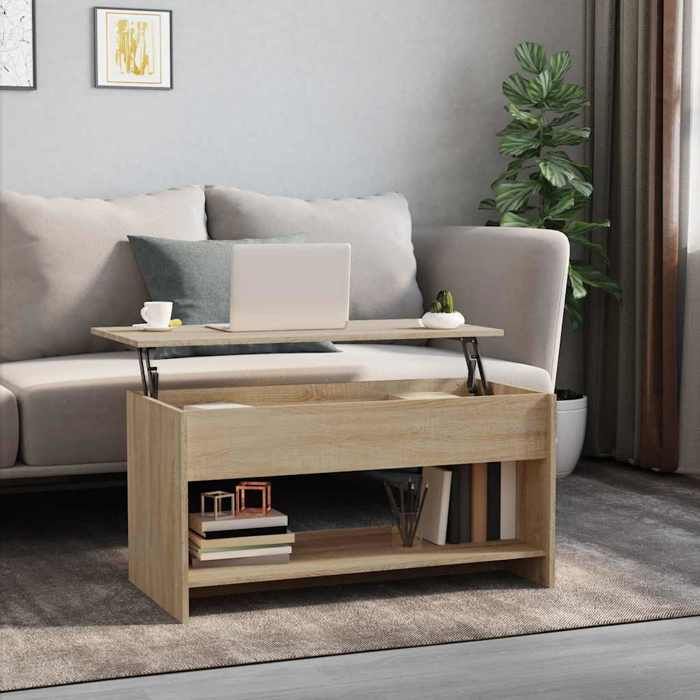 Table basse en bois dingénierie - VIDAXL - 102x50x525 cm - Chêne sonoma - Espace de rangement - Rectangulaire