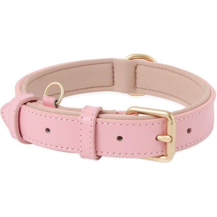 Meilleurs prix pour Collier Chien Cuir Ajustable Rembourré Pour Petit Moyen Grand Chien Rose Taille S