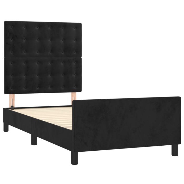 Cadre de lit en velours - UU - Noir - 90x190 cm - Tête de lit réglable - Velours doux - Pieds robustes
