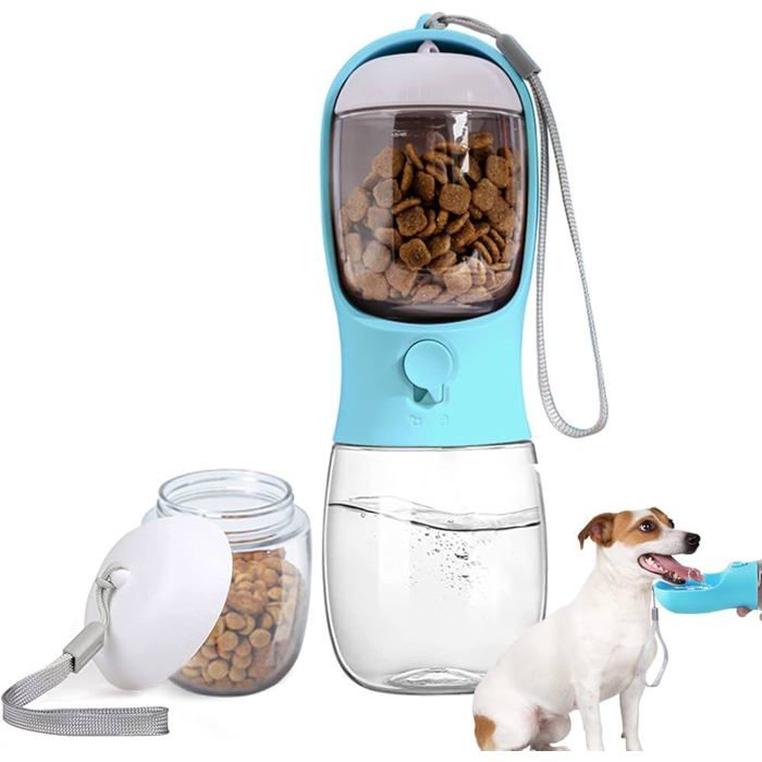 Gourde pour Chien avec Compartiment Nourriture gamelle deau de Voyage pour Chiot Distributeur Portable pour Animaux