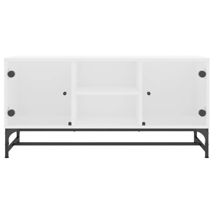 NEUF Armoire TV - Blanc - Meuble TV - TABLE TV - avec portes en verre blanc 102x37x50 cm - TT4557