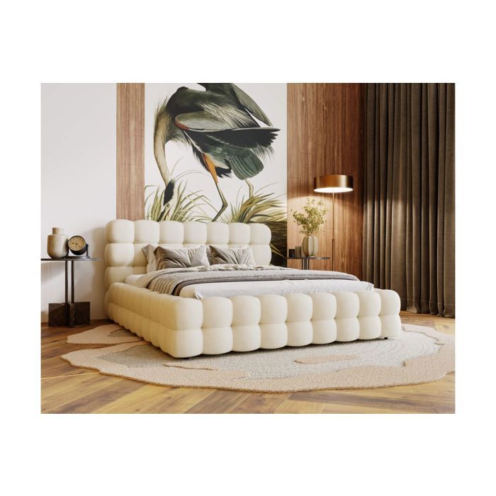 Cadre de lit avec coffre CARLY en velours - Beige - Dimensions du couchage : 140 x 200 cm