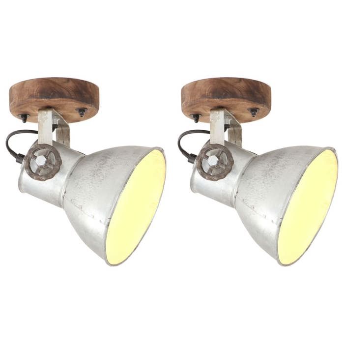 Lampe murale industrielle - vidaXL - Argenté - 20x25 cm - E27 - Lot de 2 - Finition vintage - Bois de manguier