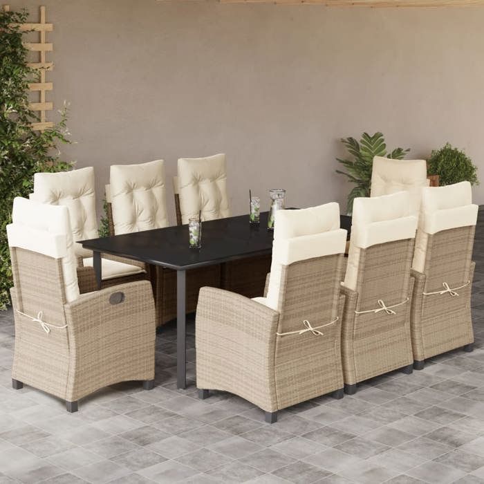 Ensemble à manger de jardin en poly rotin - vidaXL - 9 pièces - Table 200x100x74 cm - Chaises inclinables