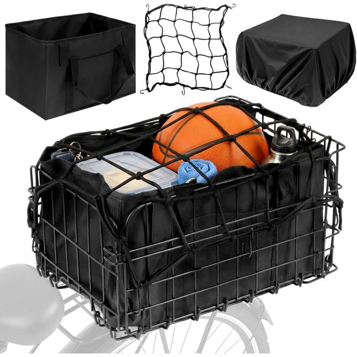 Panier de Vélo Arrière avec Housse en FiletSac à Poignée et Housse de Pluie Panier Bagage Vélo Arrière Pliable40×28×22 cm