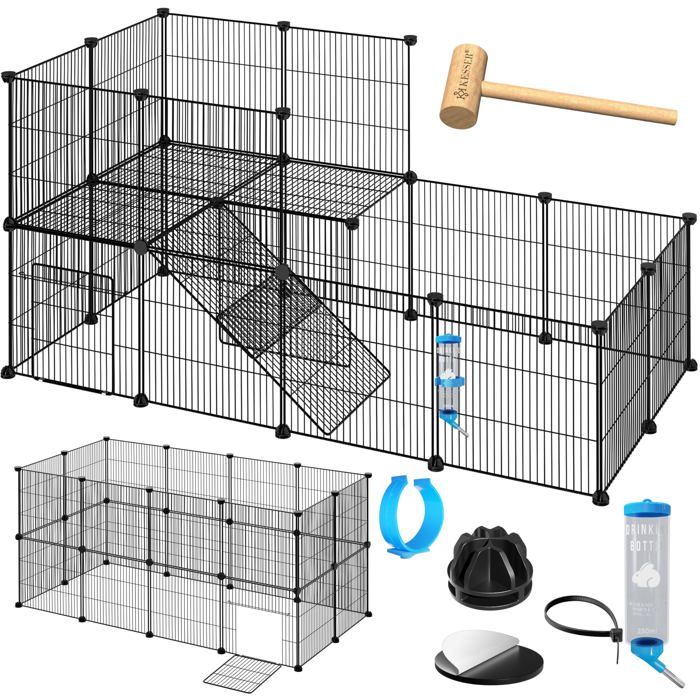 Enclos grillagé pour petits animaux - KESSER - XXL - Distance entre barreaux 1 5 cm - Système modulaire - Porte pratique