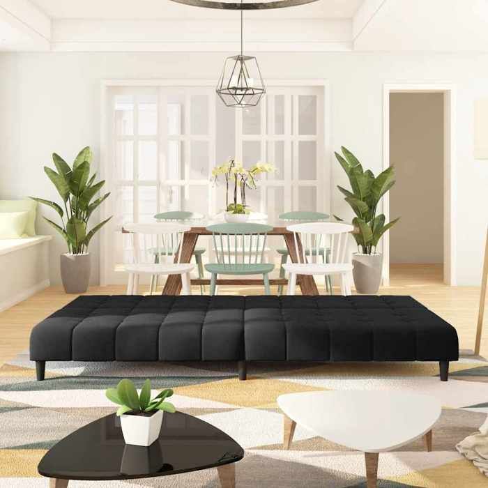 Antitaches Canapé-lit Scandinave - LEMONTREE - pour salon - Sofa réversible - 2 places noir velours Size globales:200x84 5x69cm 3709