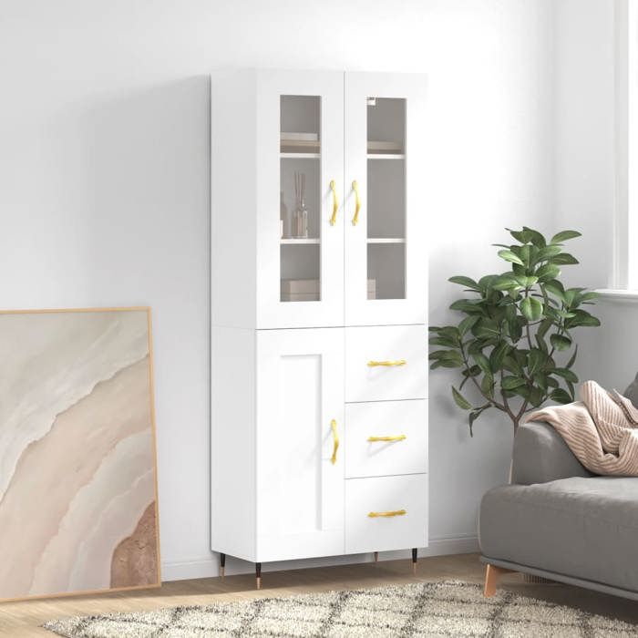 Blanc Buffet haut/Cabinet de rangement - CLOUD - Highboard/Commode haute/Vaisselier - Blanc 69 5x34x180cm - Bois dingénierie7915