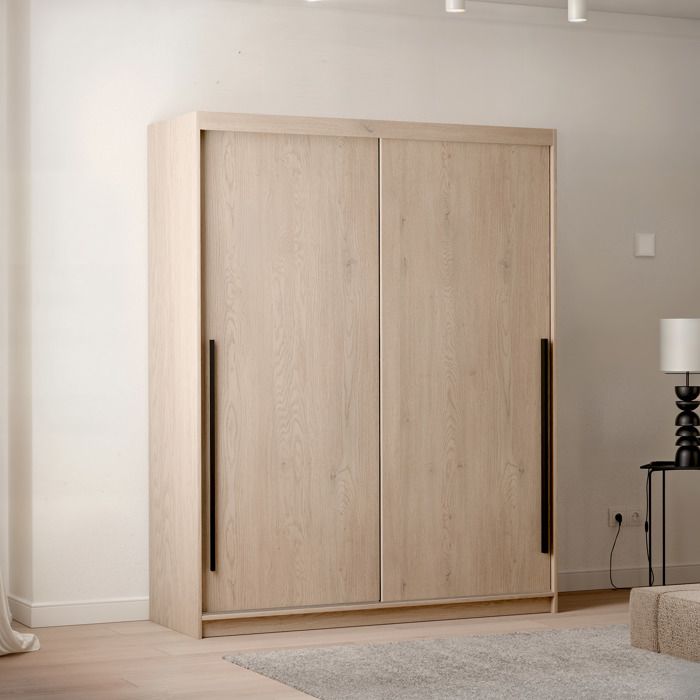 Armoire SILENTE 160 cm - LED - portes coulissantes - Chêne de Crémone