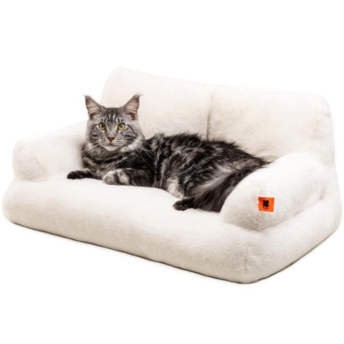 Lit canapé chat/chien rembourré doux design ergonomique adapté au repos animal，66cm*37cm*33cm，Blanc